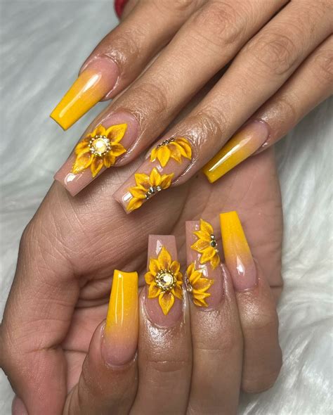 Coffin Sunflower Nails Perfect For The Summer Nail Designs Daily