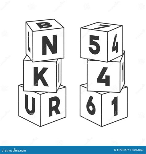 Outline Block Building Towers With Letters And Numbers For Coloring