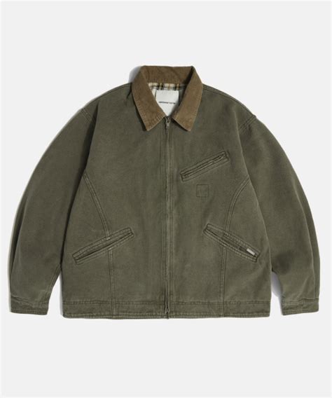 Musinsa Espionage Washed Canvas Blouson Jacket Moss Green