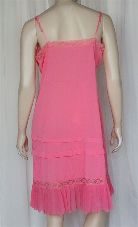 Vintage 50s 60s Kayser Luxite Pink Nylon Crystal Pleat Full Dress Slip 40 L Ebay