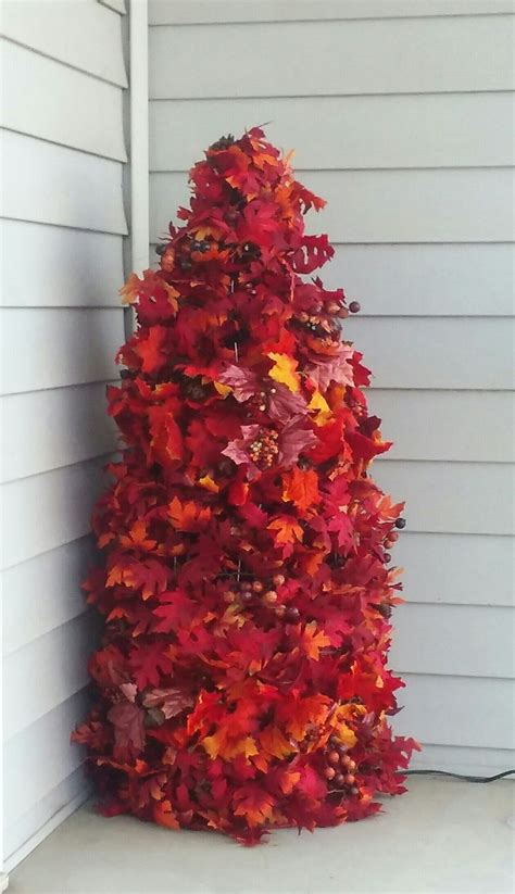 Autumn Tree Made With Tomato Cage Orange Lights Strings Of Leaves And