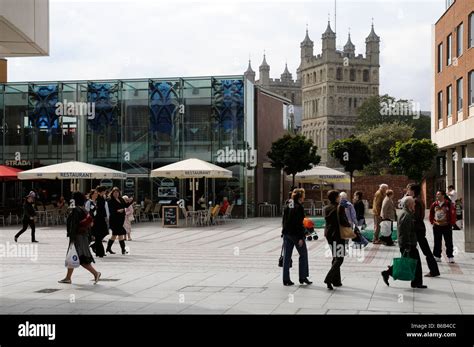 Exeter Devon England UK City centre shops and shoppers background is ...