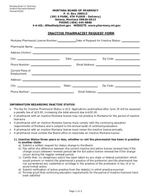 Fillable Online Boards Bsd Dli Mt Govdocsphainactive Pharmacist Request