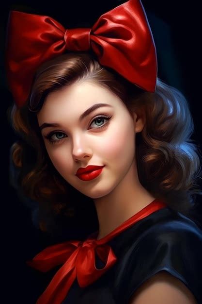 Premium Photo A Woman With A Red Bow On Her Head