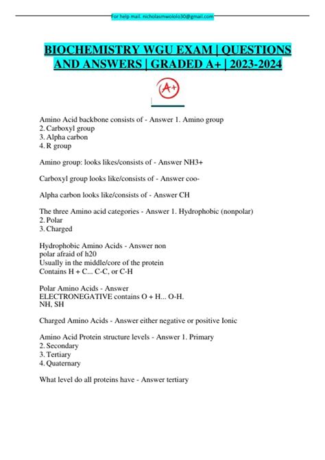 Biochemistry Wgu Exam Questions And Answers Graded A Biochem