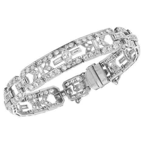 Art Deco Sapphire Diamond Platinum Link Bracelet For Sale At Stdibs