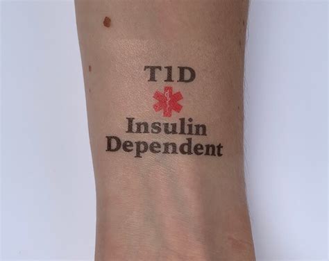 Type Diabetic T D Insulin Dependent Medical Alert Temporary Tattoo Etsy