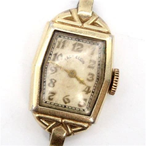 Elgin Accessories Vintage Lady Elgin Watch Womens Gold Tone Stainless Steel Art Deco 4s Rare