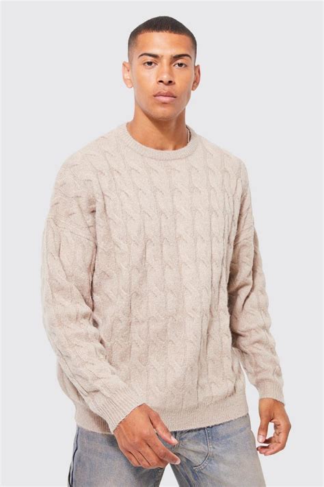 Oversized Cable Brushed Yarn Knitted Jumper Boohoo Uk