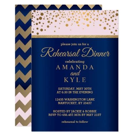 Navy Blue Pink And Gold Rehearsal Dinner Card Gold Rehearsal