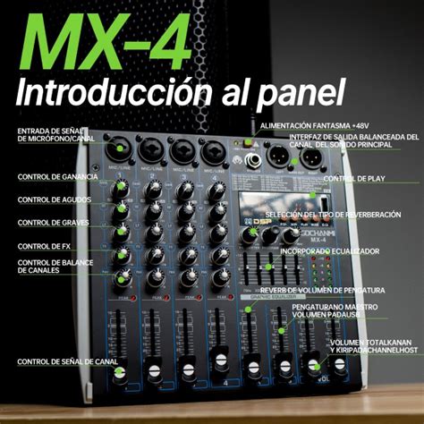 GOCHANMI MEZCLADORA MX4 DE AUDIO PROFESIONAL 4 CANALES CON 199 EFECTOS