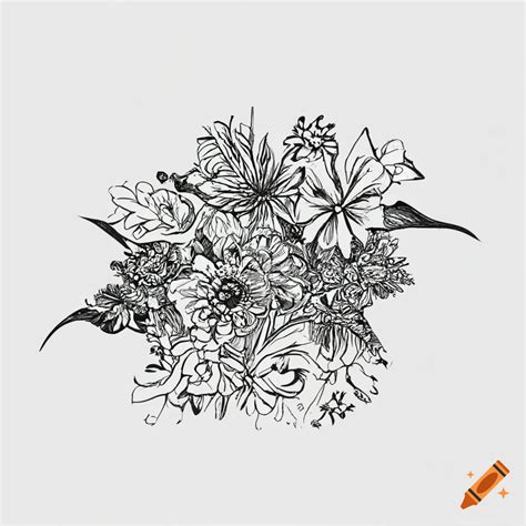 Hand Drawn Creative Floral Arrangement With Different Flowers Design