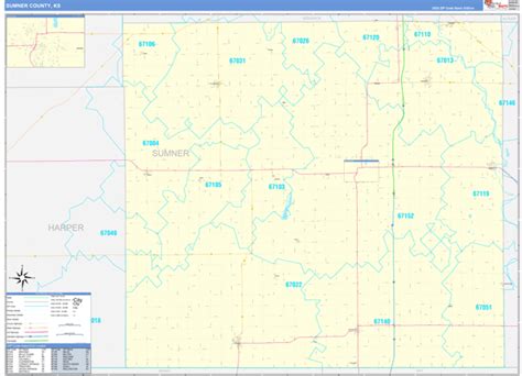 Sumner County, KS Zip Code Wall Map Basic Style by MarketMAPS - MapSales