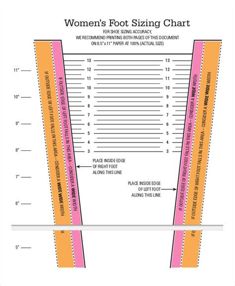 Women's Printable Shoe Size Chart Women's