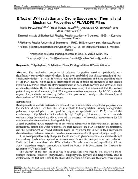 Pdf Effect Of Uv Irradiation And Ozone Exposure On Thermal And