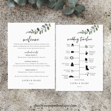 Wedding Itinerary Sign Template Eucalyptus Greenery Wedding Etsy