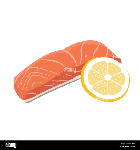 Meat Vector Red Fish Salmon Steak With Lemon Cuts Fresh Meat Icon