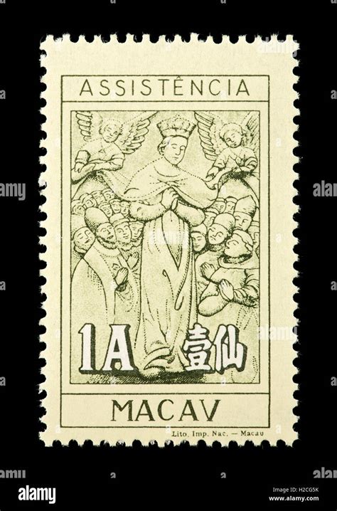 Postage Stamp From Macao Depicting A Symbolical Of Charity Stock Photo