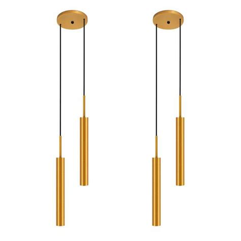 Kit 2 Pendentes Luminária Teto Tubo Duplo Sala Mesa Dourado Leroy Merlin