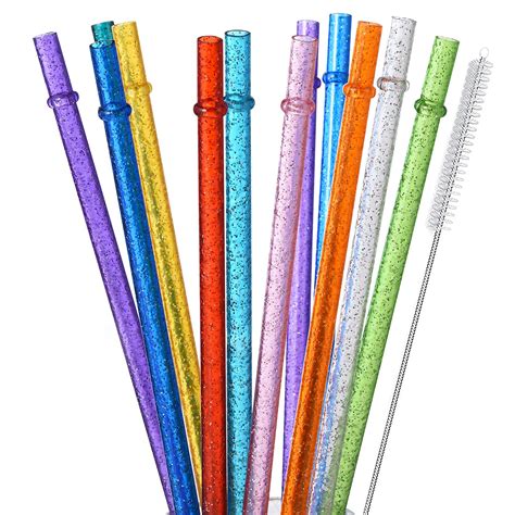 Buy Alink 12 Pack Glitter Reusable Clear Plastic Straws 11 Long Hard