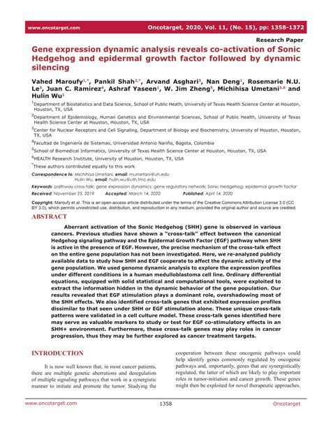 Gene Expression Dynamic Analysis Reveals Co Activation Of Sonic