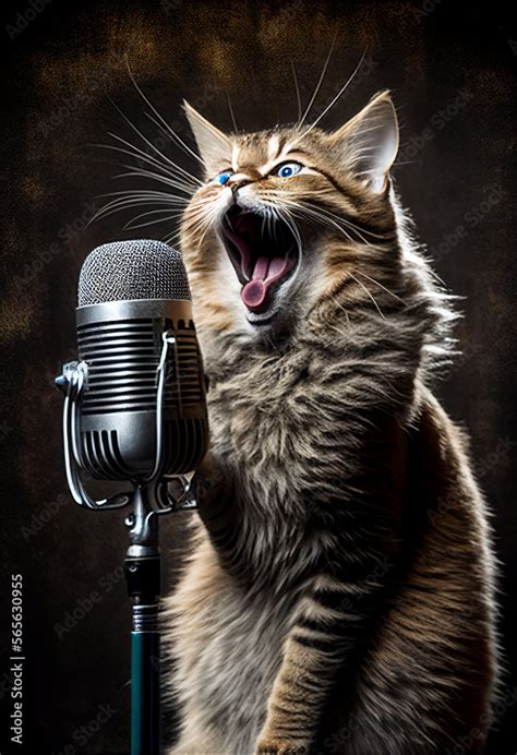 The Cat Screams Loudly Into The Microphone Ai Generated Ilustra O Do