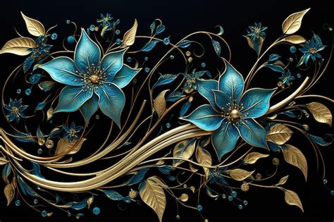 Un Fondo Floral Azul Con Flores Y Hojas Azules Vector Premium