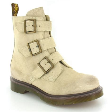 Dr Martens Blake Womens Suede Leather 3 Buckle Ankle Boots Beige