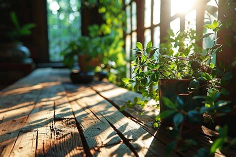 Premium Photo A Wooden Table Topped With Potted Plants