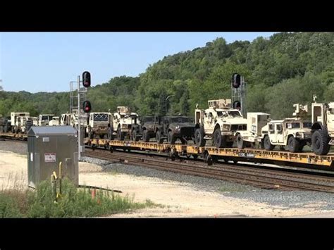 Military Train Loaded With Tanks Artillery And Other Equipment On The