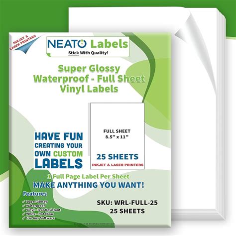 Printable Vinyl Sticker Paper 25 Super Glossy Waterproof Labels