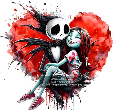 Jack And Sally Valentine S Day Png Watercolor And Splash Jack And