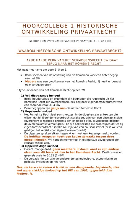 Hoorcollege Historische Ontwikkeling Privaatrecht Hoorcollege