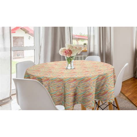 Autumn Round Tablecloth Fall Leaves In Pastel Color Tangled Windy