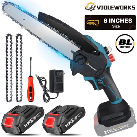 Violeworks 8 Inch Electric Cordless Chainsaw Rechargeable Battery Power Auto Oil System For