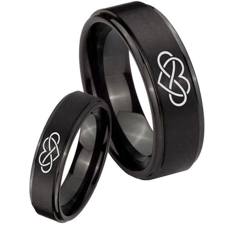 His Hers Infinity Love Step Edges Brush Black Tungsten Mens Promise