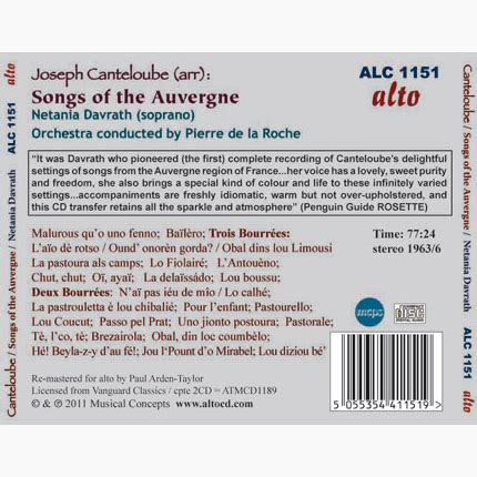 Canteloube Songs Of The Auvergne Alto Cd