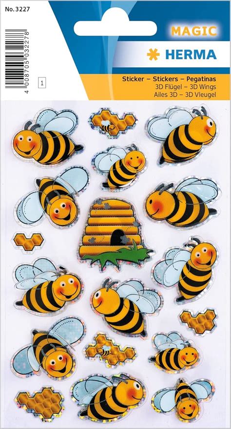 HERMA 3227 Aufkleber Bienen klein groß 18 Stück 3D Tiere Sticker mit