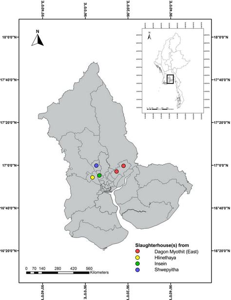 Map Of The Location Of Main Slaughterhouses Yangon Region Myanmar