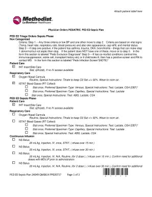 Fillable Online Physician Orders Pediatric Ped Ed Sepsis Plan Fax