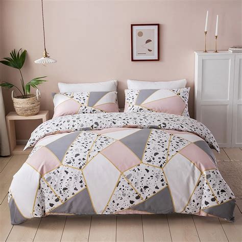 New Arrival Pink Geometric Marble Duvet Cover Set 100 Cotton Etsy