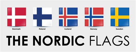 The Nordic countries flag. Set of square flags designed on gray ...