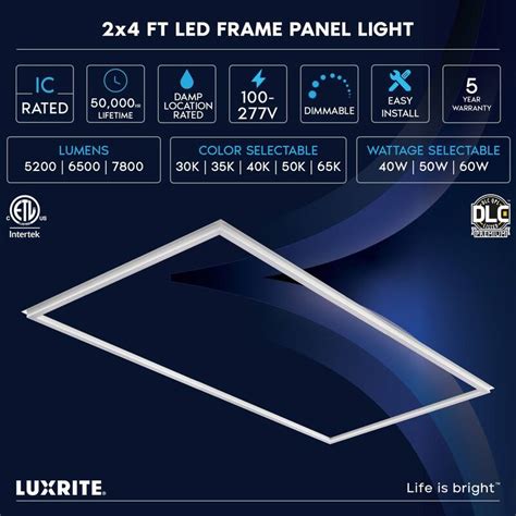 Luxrite 2x4 Ft Edge Lit Frame Led Panel Lights 5cct 3000k 6500k 5200 6500 7800lm Dimmable