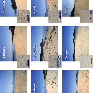 b. Photographs of beaches sampled along the shoreline of Fukuoka and ...