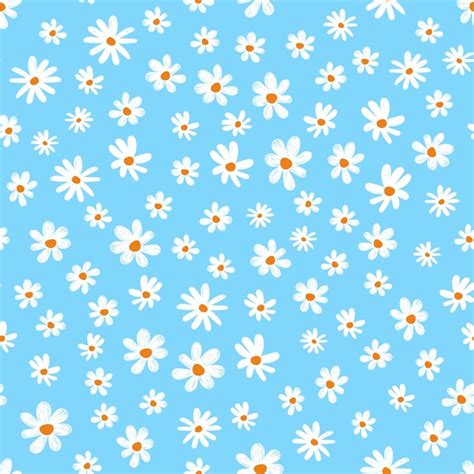 Premium Vector Daisies Seamless Pattern Blue Color