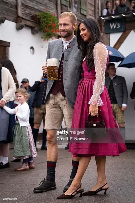 Konrad Laimer of FC Bayern Muenchen and his wife Ines-Sarah Laimer