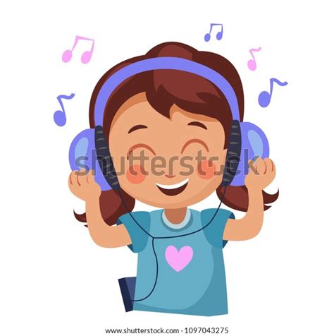 Girl Enjoys Music Kid Headphones Listening Stock Vector (Royalty Free ...