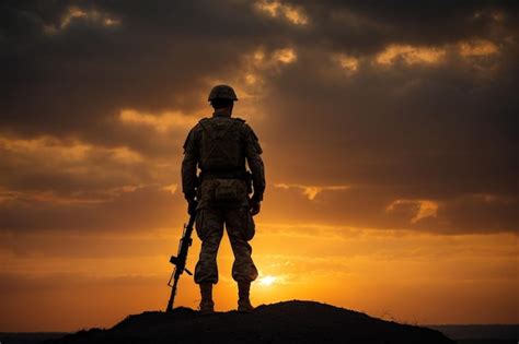 Premium AI Image | Lone Soldier Silhouette at Sunset Strength and ...