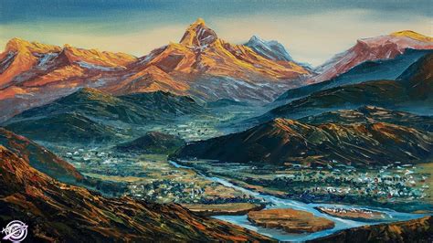 Pokhara Valley Painting Beautiful Acrylic Landscape Painting Art