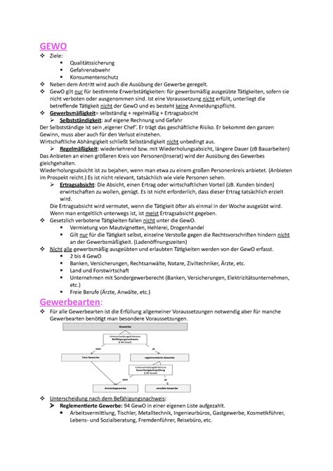 Gewerbe Betriebsanlage Zusammenfassung Kurz GEWO Ziele